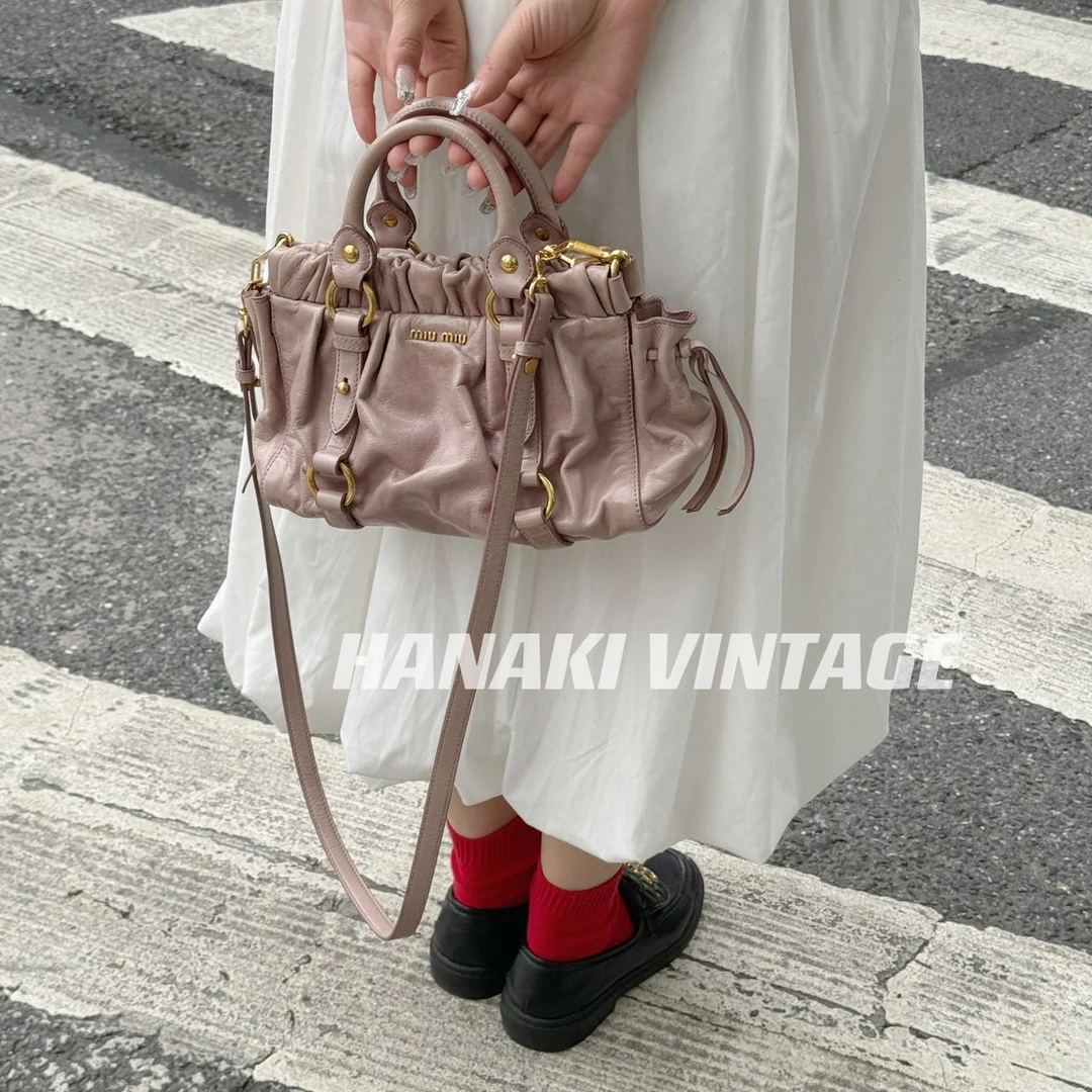 95新 MIU MIU/缪缪 花绮中古/MIU MIU小号褶皱手提斜挎包