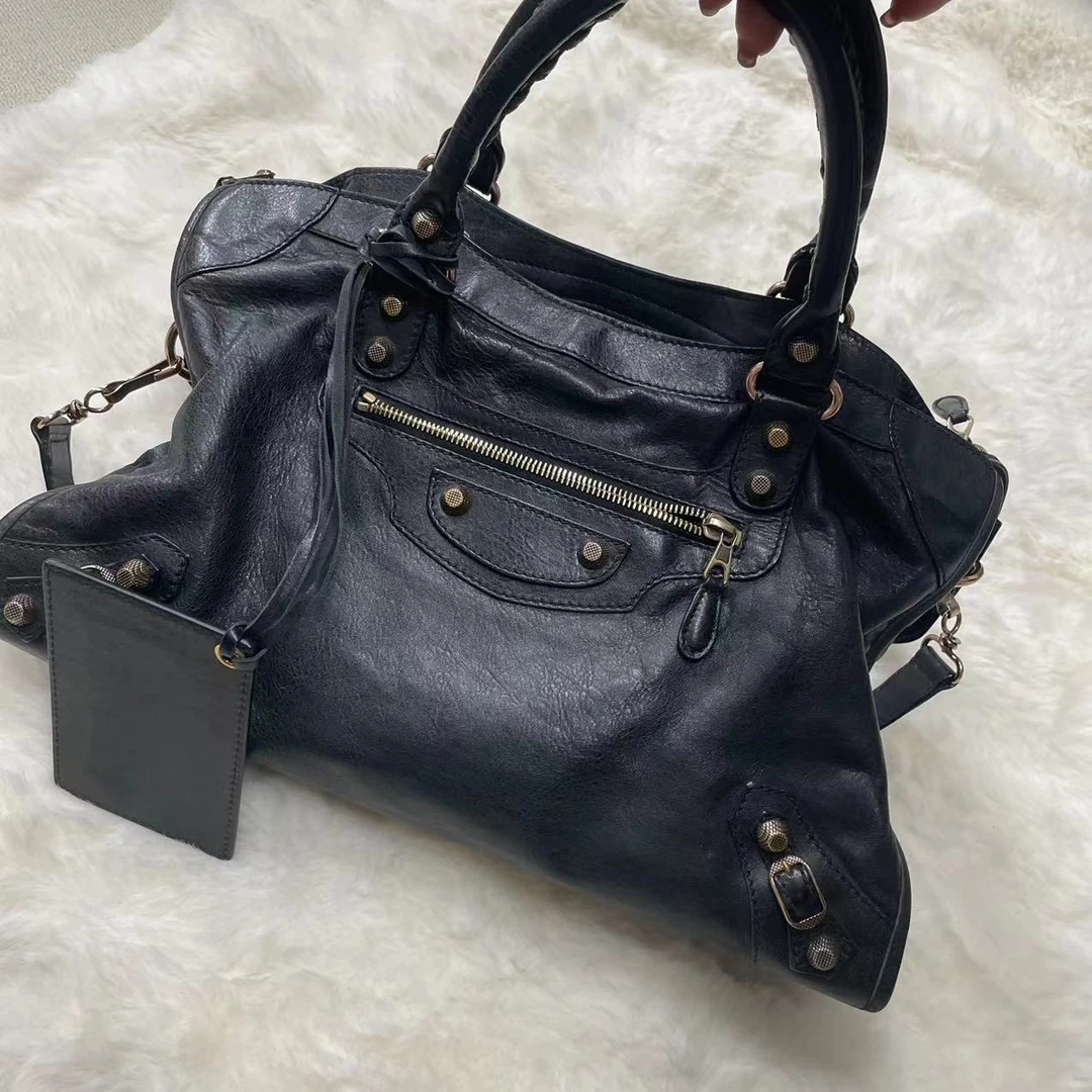 95新 Balenciaga/巴黎世家 花绮中古/巴黎世家黑金中号机车