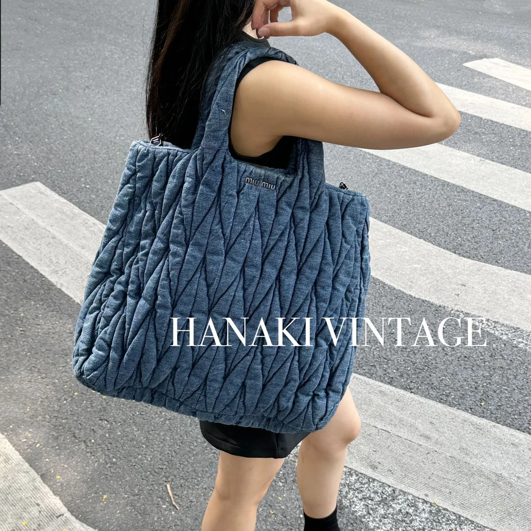 95新 MIU MIU/缪缪 花绮二店/MiuMiu丹宁牛仔托特单肩包/95新