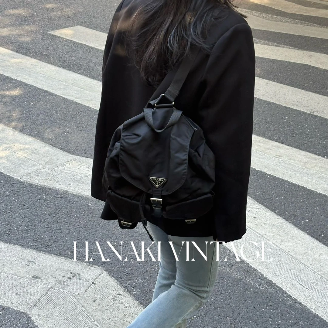 95新 Prada/普拉达 花绮中古/Prada尼龙双眼双肩包大号/95新