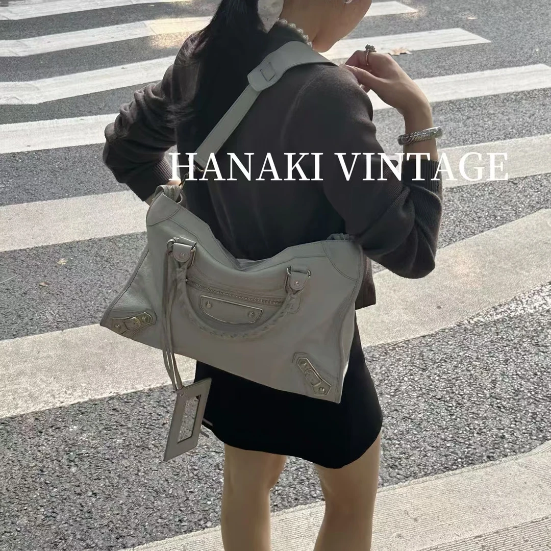 95新 Balenciaga/巴黎世家 花绮中古/巴黎世家蓝灰city中号单肩包