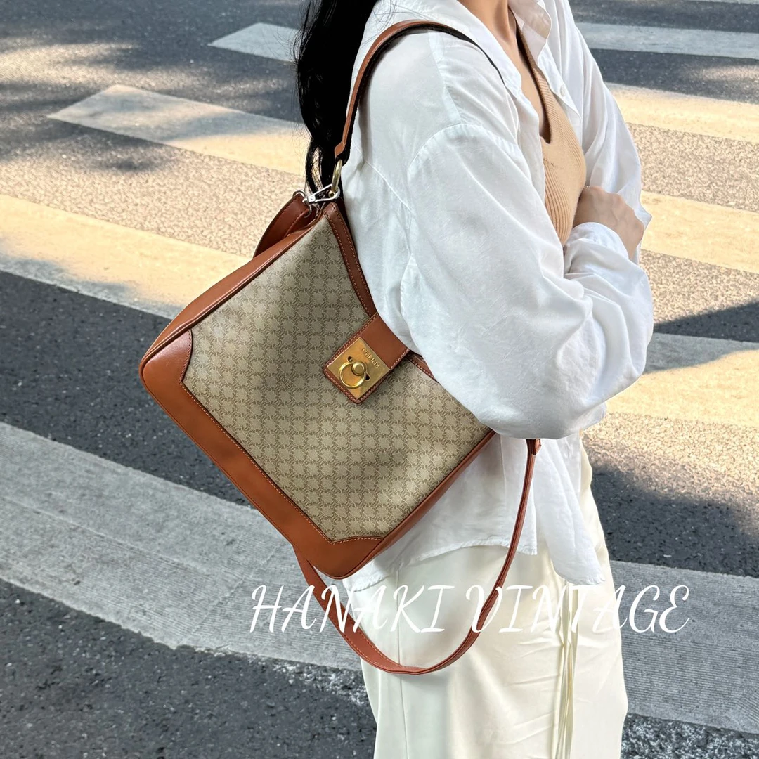 95新 Celine/思琳 花绮中古/Celine老花马蹄扣薯条单肩包/95新