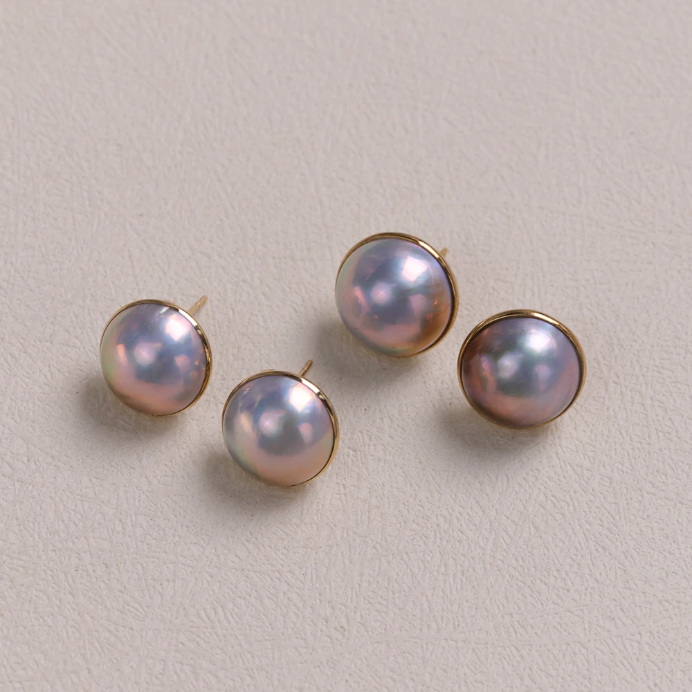 T【叭哒不惑】多样性发一 18K金马贝耳钉(13-14mm)xw3359