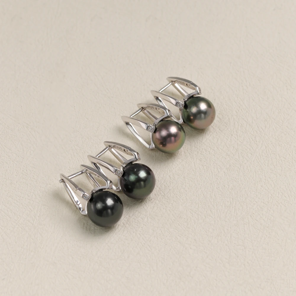 【叭哒不惑】多样性发一 S925银9-10mm大溪地黑珍珠耳扣 245757