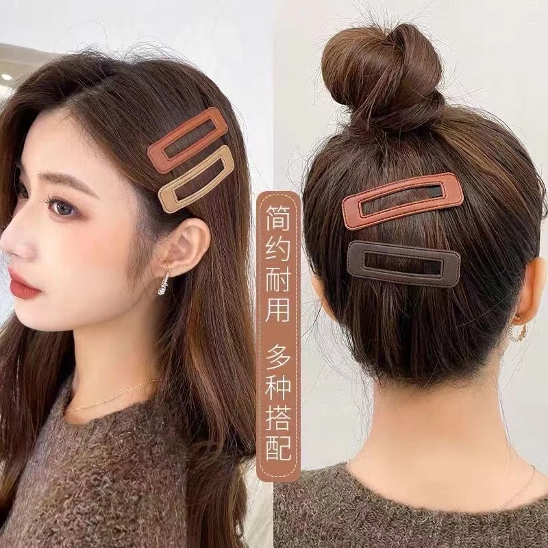 后脑勺侧边发卡皮质发饰网红百搭简约碎发夹无痕洋气多种耐用少女