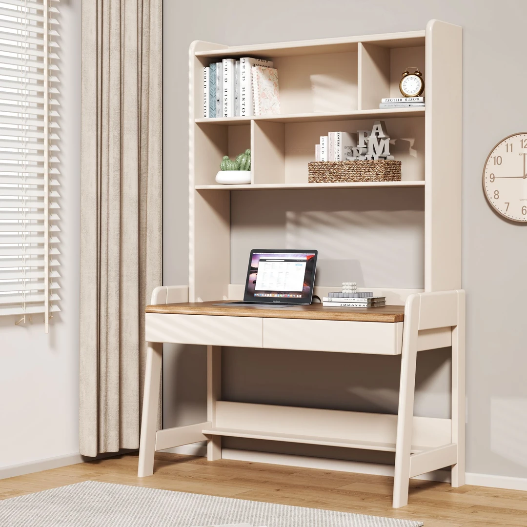 全实木儿童学习桌书桌书架一体桌洞洞板家用办公桌简约学生电脑桌