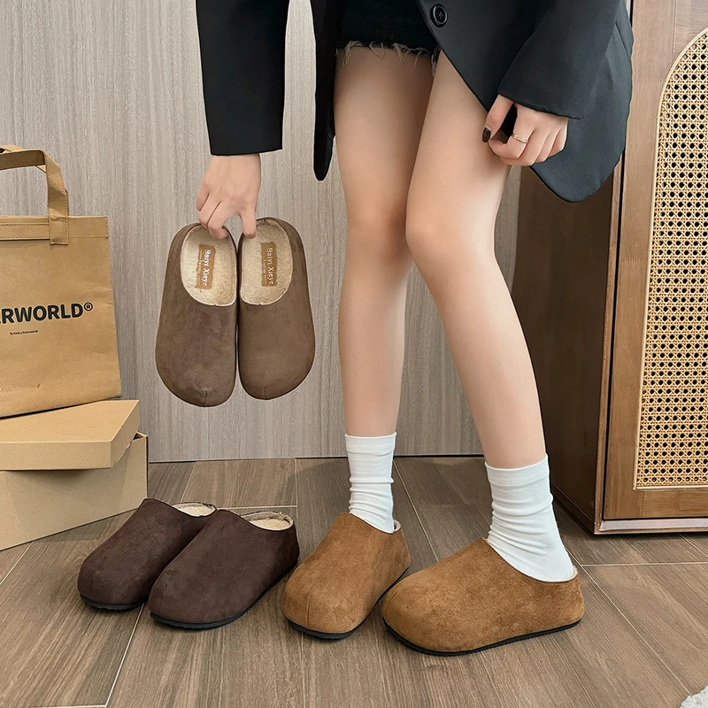 大头胖头鞋面包鞋卡皮巴拉休闲包头厚底增高半拖外穿秋冬毛毛鞋