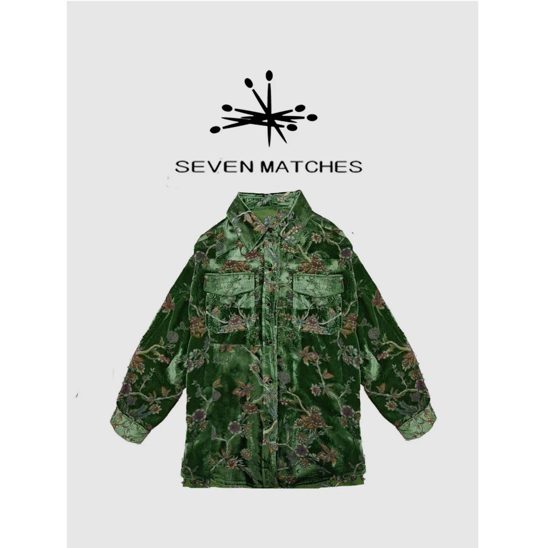 【新中式】国风茶里茶气别致唐装绿色丝绒提花衬衫衬衫