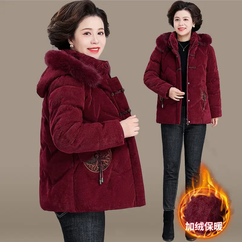 气质老太太加绒加厚70岁中老年奶奶棉服新中式灯芯绒外套秋冬棉袄