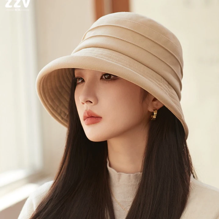 秋冬新款保暖卷边渔夫帽子女韩版时尚百搭洋气盆帽优雅气质遮阳帽