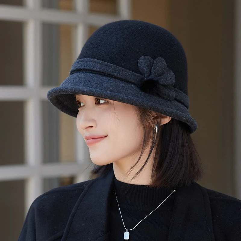 加绒加厚渔夫帽子女秋冬天保暖优雅盆帽妈妈休闲时尚百搭小礼帽