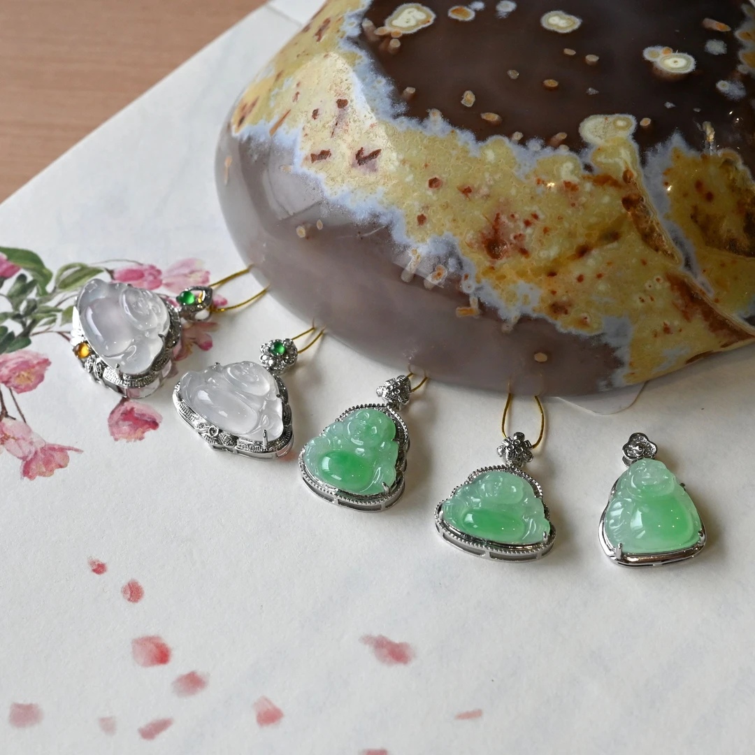 天然缅甸翡翠佛公镶嵌18k金精美气质素款百搭精致简约SC-29