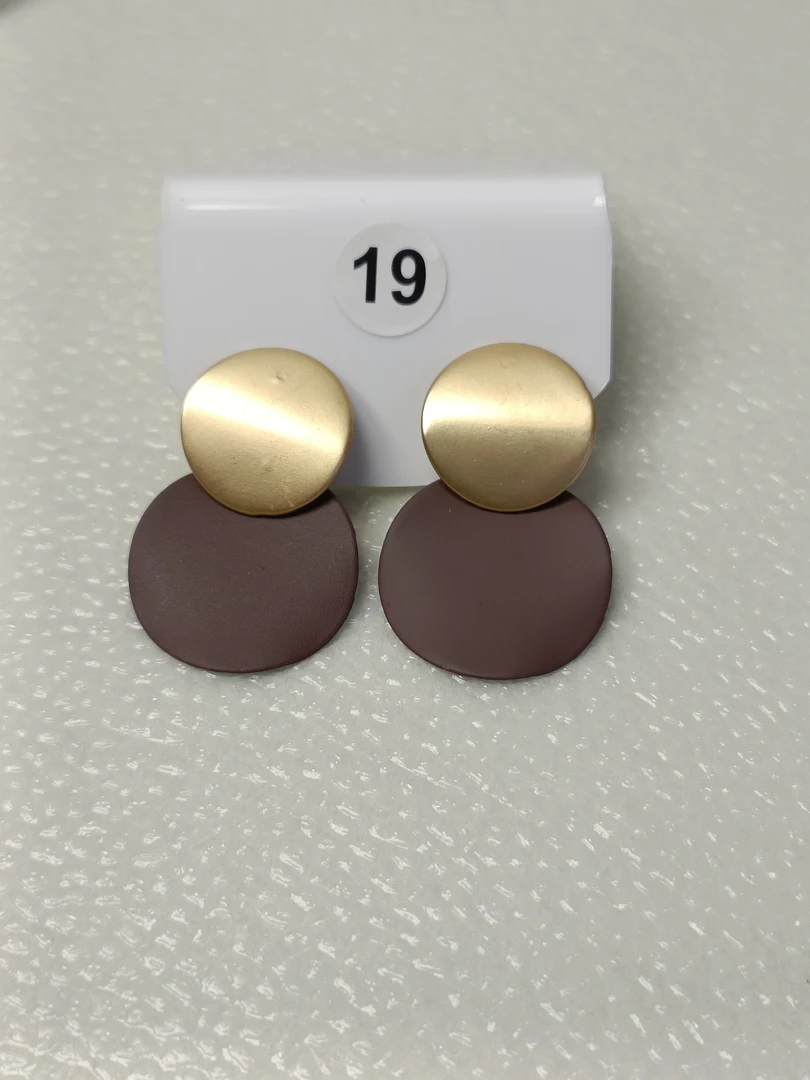 合金耳饰 几何撞色圆片耳环百搭个性