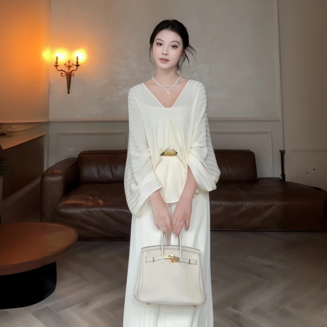 法式阔坠感上衣女早秋2025垂感直筒新款高级气质半身裙套装两件套