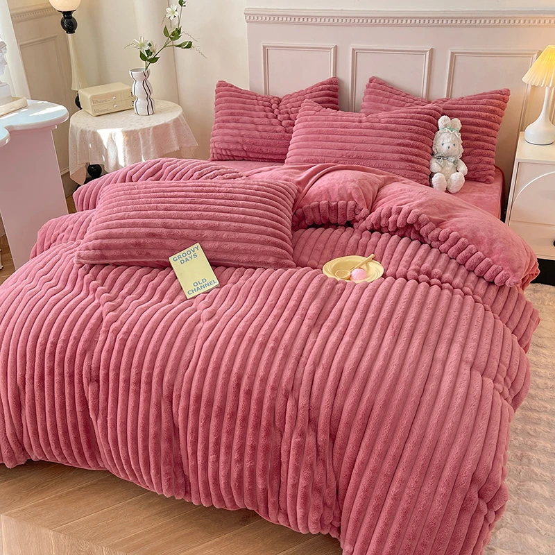 【卡戴娜】冬季懒兔毛绒加厚婴儿绒加厚牛奶绒床单床笠保暖四件套_C