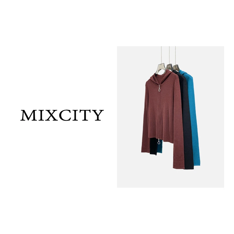 【亚楠本楠】琉璃帽衫◆纯色精仿连帽针织开衫6086