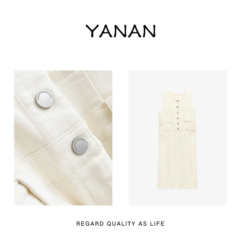 断码清仓【亚楠本楠】小禾◆白色牛仔无袖连衣裙法式宽松背心裙5073