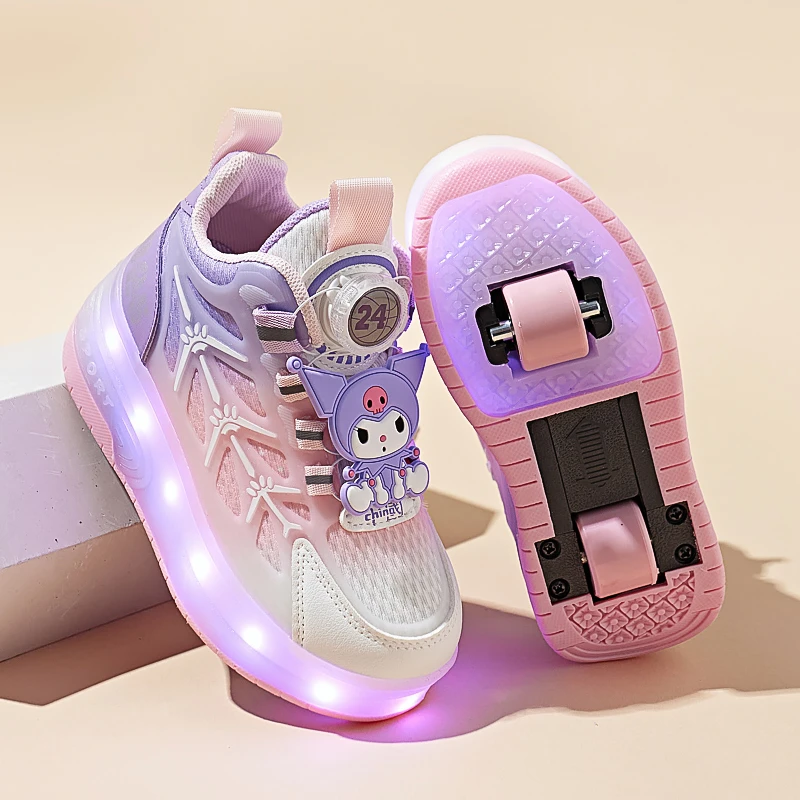 库洛米童鞋女童6-12岁暴走鞋可收缩轮滑鞋儿童鞋子大童发光溜冰鞋