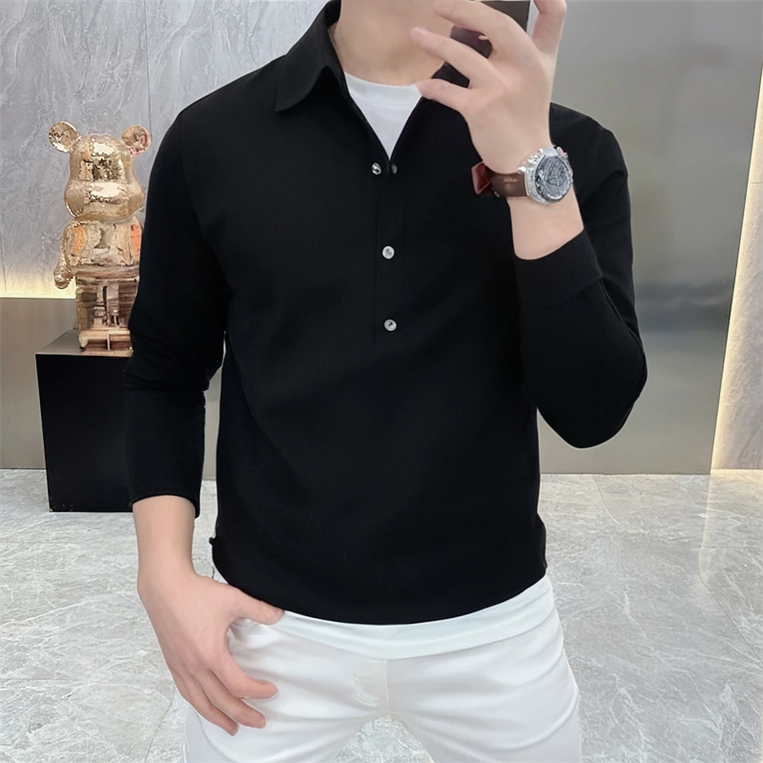 秋冬新款针织衫长袖polo衫英伦时尚男潮牌小翻领轻奢纯色外穿毛衣