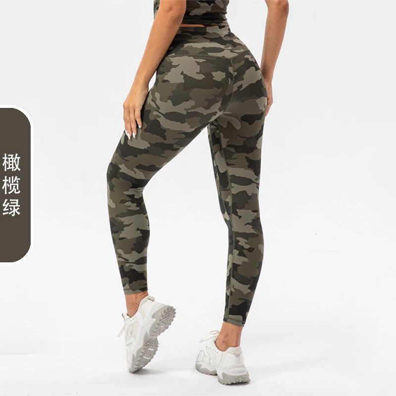 拿铁女孩迷彩瑜伽裤女高腰提臀健身裤抗菌裸感运动紧身裤蜜桃臀裤