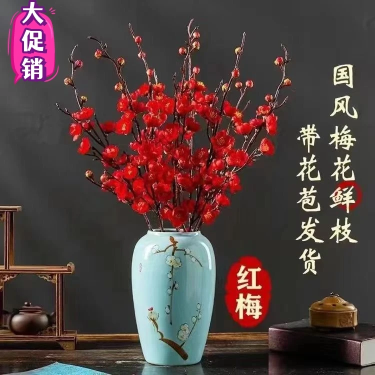 水培红梅花带花桃花树干枝珍珠李鲜花室内花卉雪柳盆栽鲜切绿植物