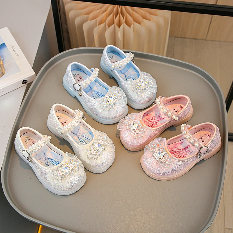 女童鞋子儿童公主单鞋爱莎公主水晶皮鞋2024新款夏季闪亮小女孩潮