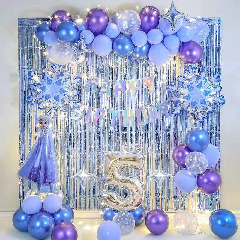 儿童冰雪奇缘主题周岁生日布置艾莎公主气球装饰品派对场景背景墙