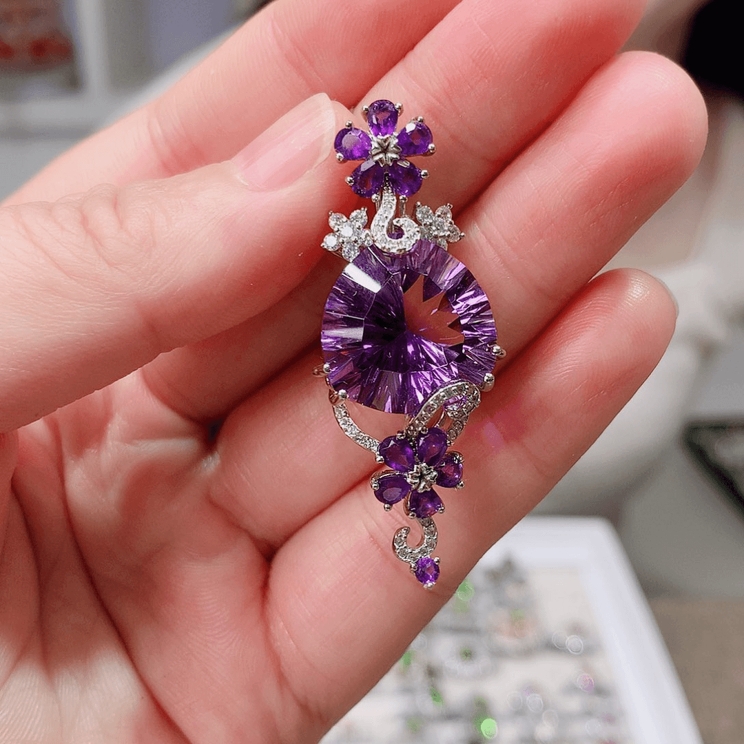 紫晶颈饰银S925镶嵌吊坠超美