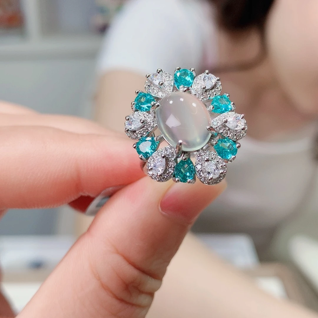 月光石戒指银S925镶嵌戒指超美