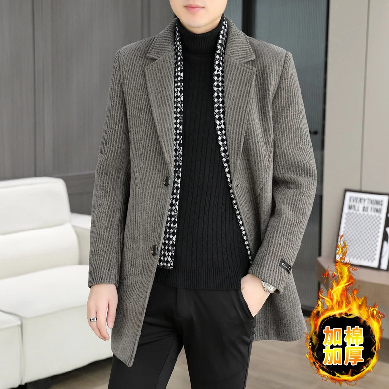 2024秋冬季男士休闲毛呢中长款大衣潮流翻领夹克呢子外套上衣7926