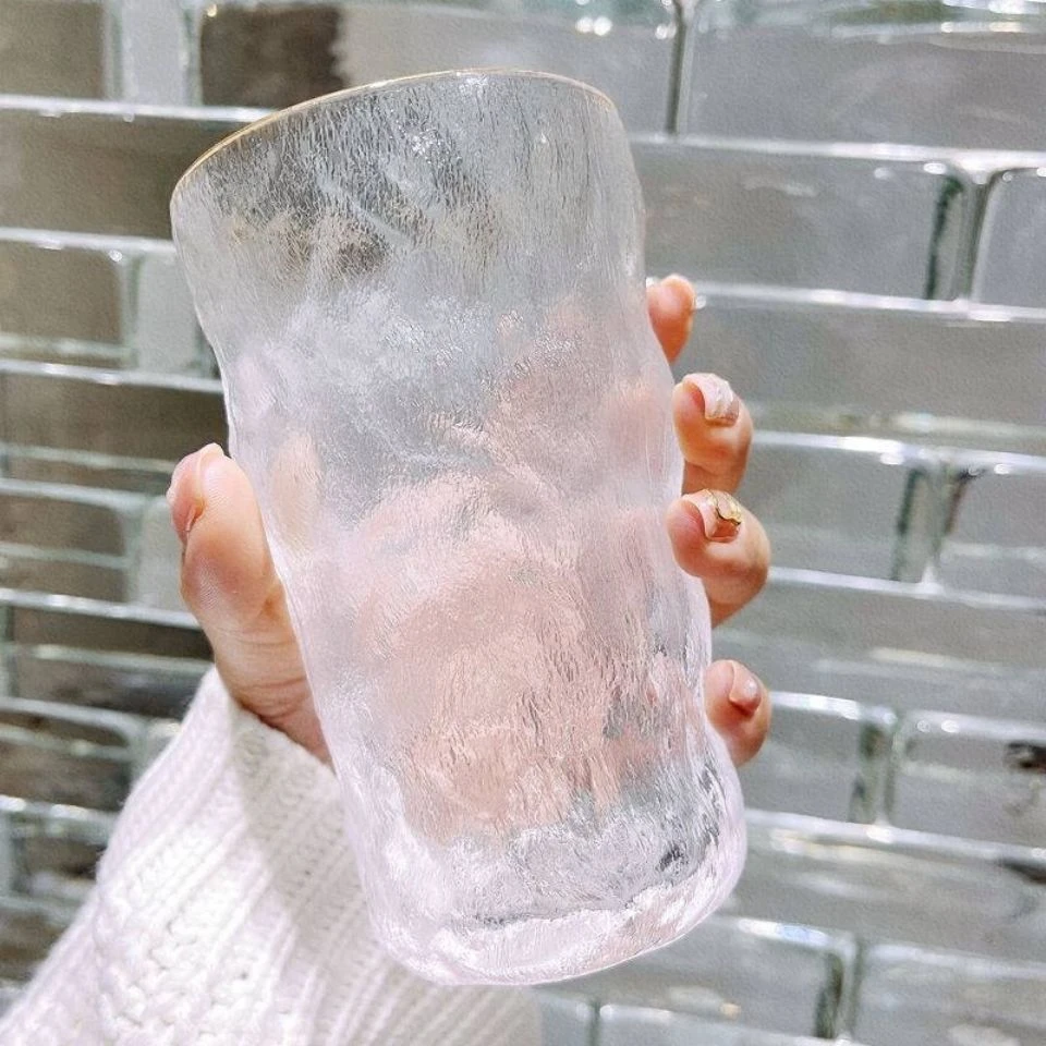 冰川杯北欧ins风玻璃杯透明家用磨砂杯冰川纹喝水杯啤酒杯高颜值