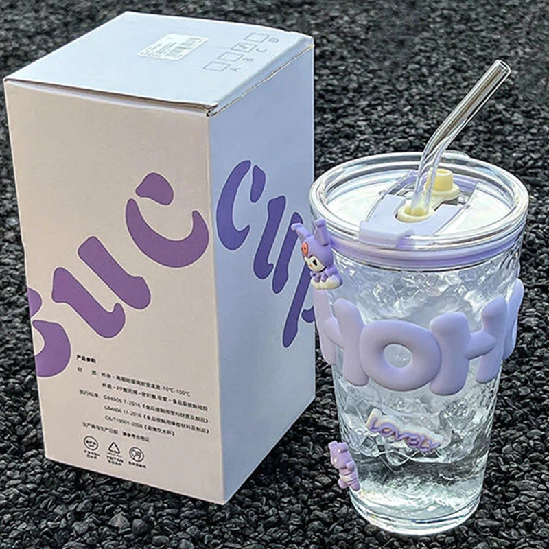韩系玻璃杯子ins风高颜值女大容量家用学生办公室咖啡吸管果汁杯