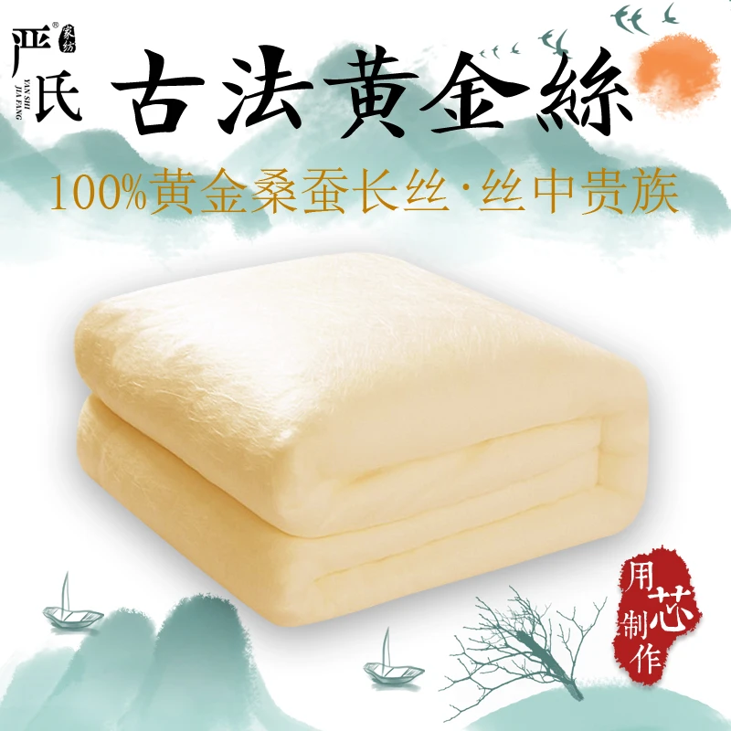 严氏100%黄金茧双宫桑蚕丝长丝被芯夏凉被婚被春秋被冬被子母被