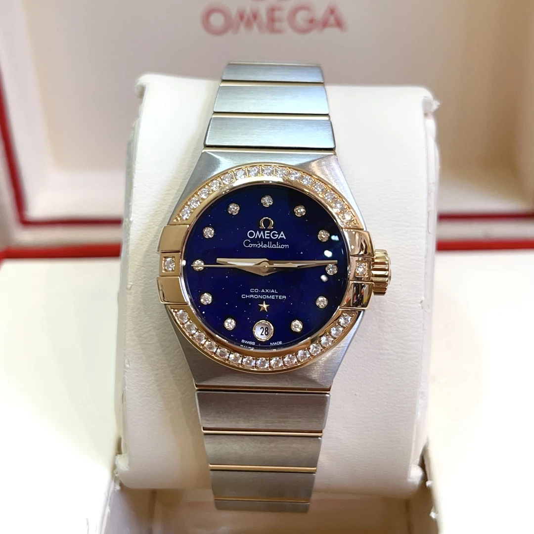 99新 Omega/欧米茄 星座/女士机械/18k镶钻/全套/工价87700