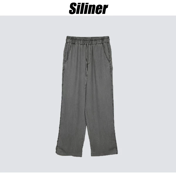 Siliner定制款夏季休闲简约百搭舒适宽松显瘦直筒阔腿长裤TS5779