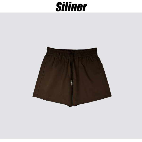 Siliner夏季纯色简约休闲百搭宽松松紧腰抽绳短裤TX5812