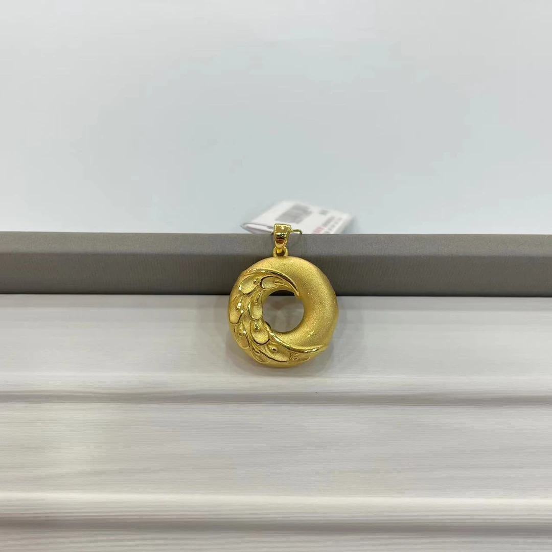 【金源珠宝】足金999.9 磨砂凤尾镂空平安扣黄金吊坠 5.51