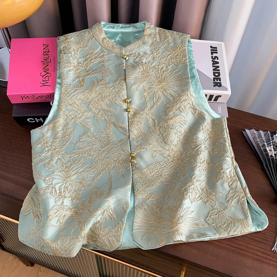 【倾城】新中式宋锦马甲女无袖秋冬新款高端国风马甲刺绣马夹上衣