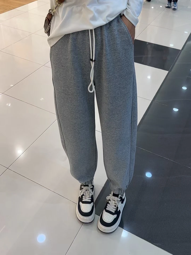 秋冬新款加绒宽松休闲运动卫裤大码女装梨型身材显瘦哈伦九分裤子