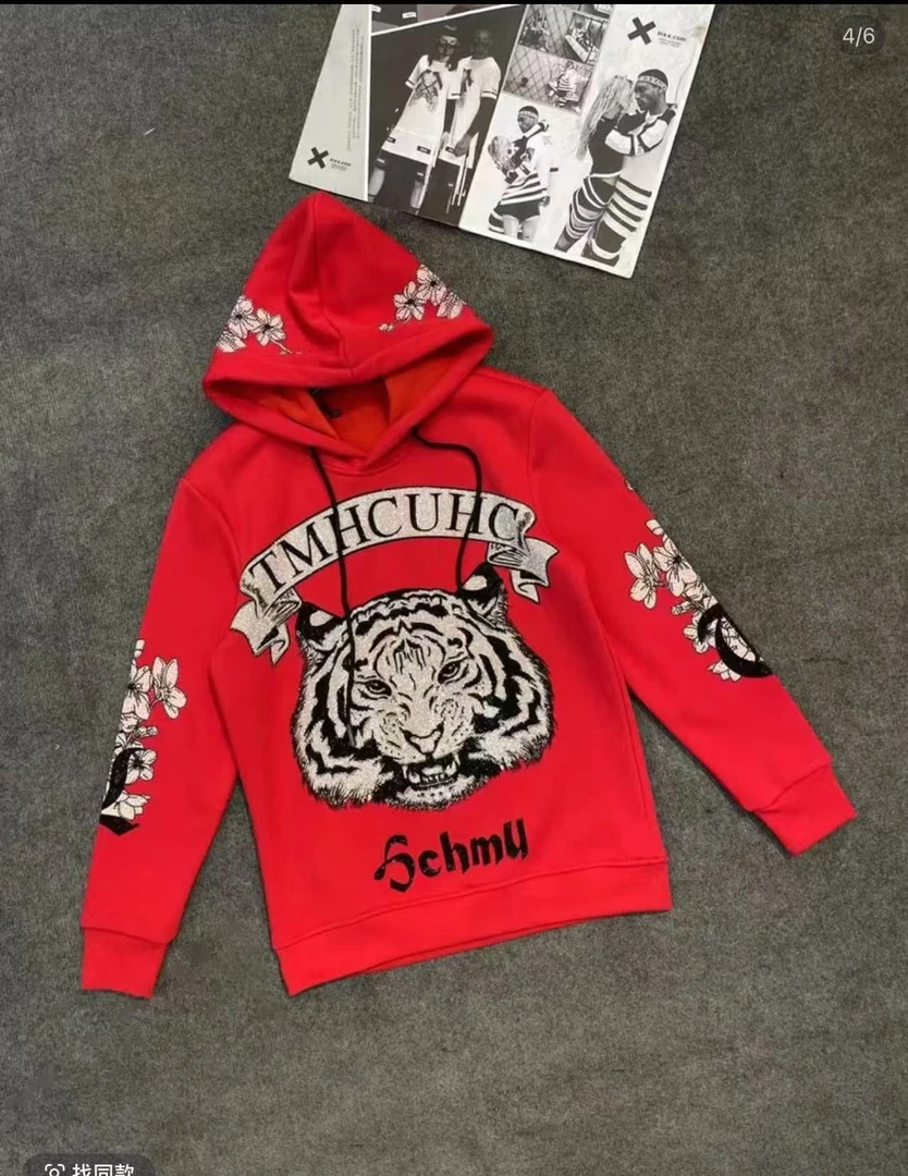 118665秋冬潮牌国风连帽卫衣烫钻长袖卫衣重工满钻长袖时尚情侣