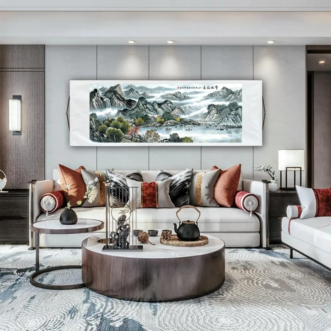 2.6*80  宝地福居  办公室客厅 宣纸  高清数字微喷 精品软装挂画