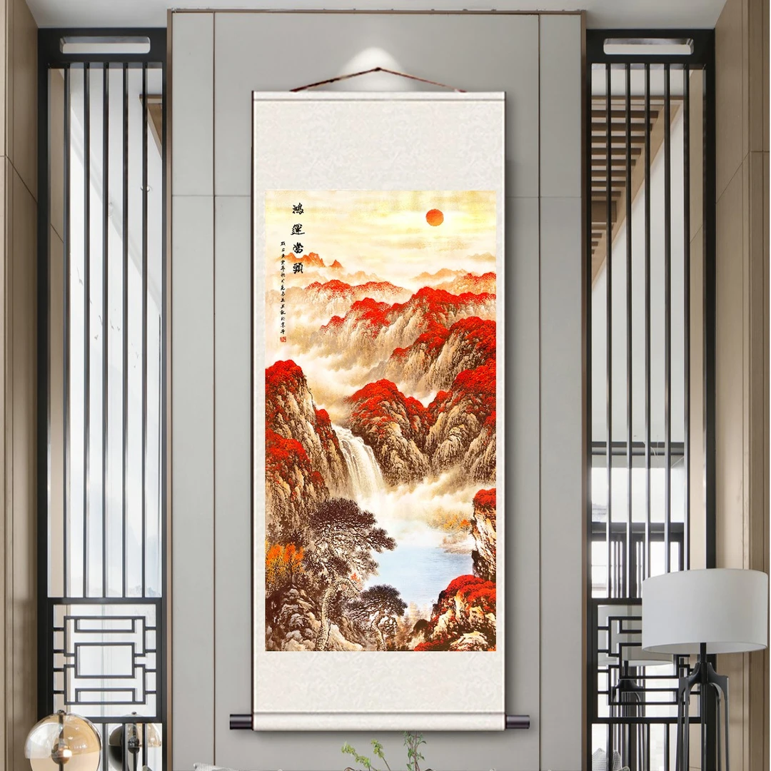 180*72  竖  新鸿运当头 走廊  宣纸  高清数字微喷 精品软装挂画