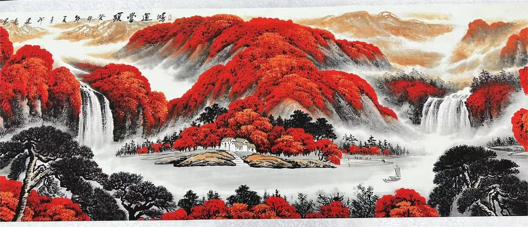 220*72 金山鸿运  办公室客厅  宣纸  高清数字微喷 精品软装挂画