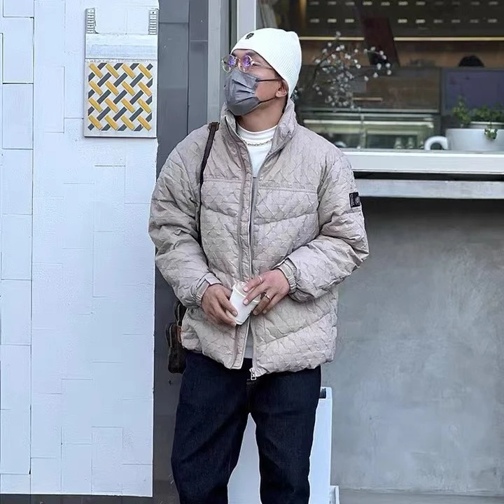 潮牌高级感加厚立领凹凸纹理潮流个性宽松短款保暖外套--220108