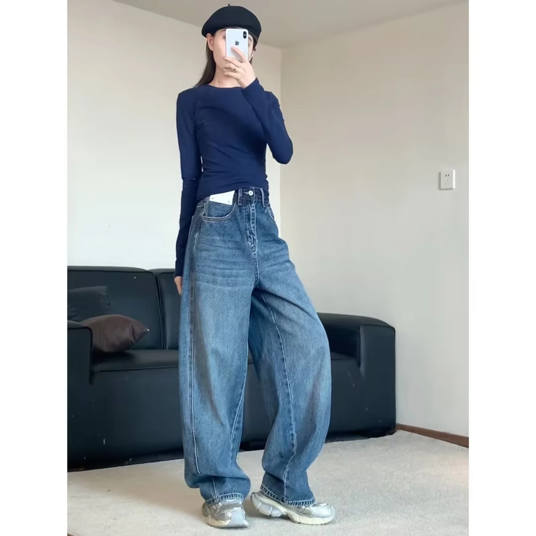 秋冬设计感镰刀裤高腰显瘦宽松老爹堆堆裤S66559