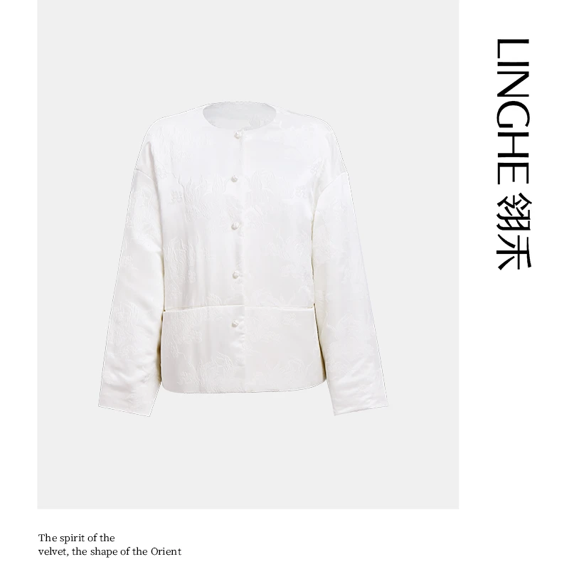 翎禾LINGHE-「月白如意」新中式圆领提花棉服小众设