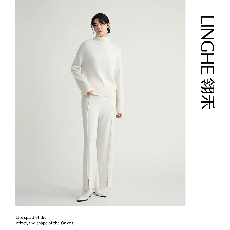 翎禾LINGHE-「白雪」山羊绒加厚高领针织亲肤软糯宽松