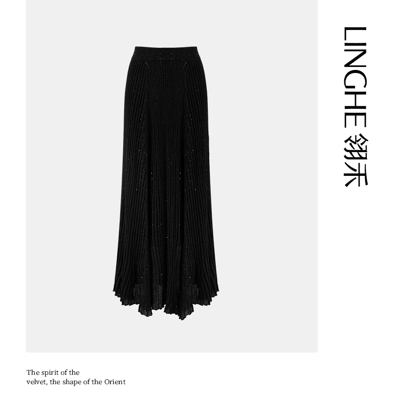 翎禾LINGHE-「星云梦野」初秋针织星空羊毛女装休闲半身裙