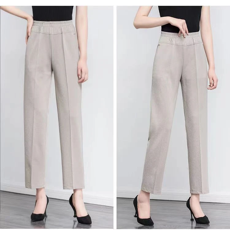 夏款高腰高弹九分妈妈裤