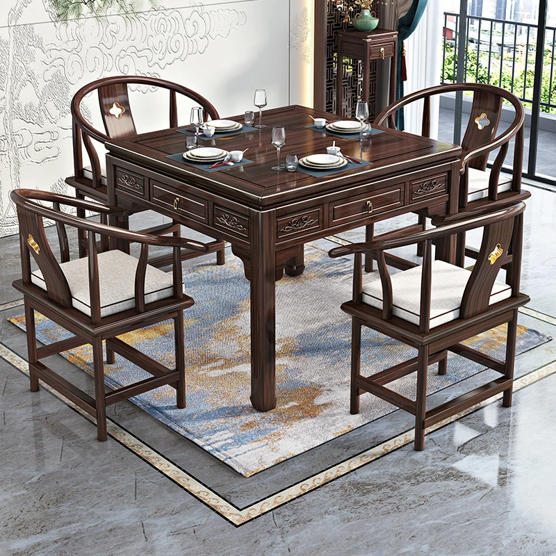 新中式实木八仙桌麻将桌茶桌椅饭桌棋牌桌家用休闲聚会茶桌230527